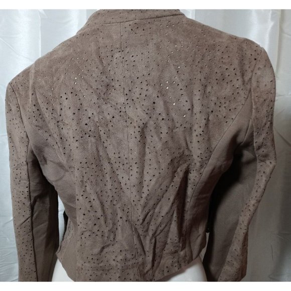 BCBG MAXAZRIA WOMEN SZ S ZIP FRONT DESIMETRICO 3/4 SLEEVE HOLE PUNCHED FABRIC - Picture 4 of 16